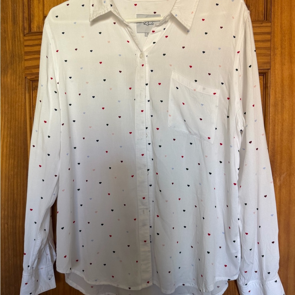Rails Rocsi Heart print 100% rayon shirt - Picture 3 of 12